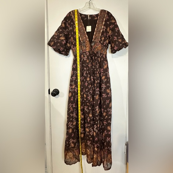 Free People Women’s Lysette Indie Maxi Dress Choco Combo Boho Peasant Size XS - Picture 7 of 16